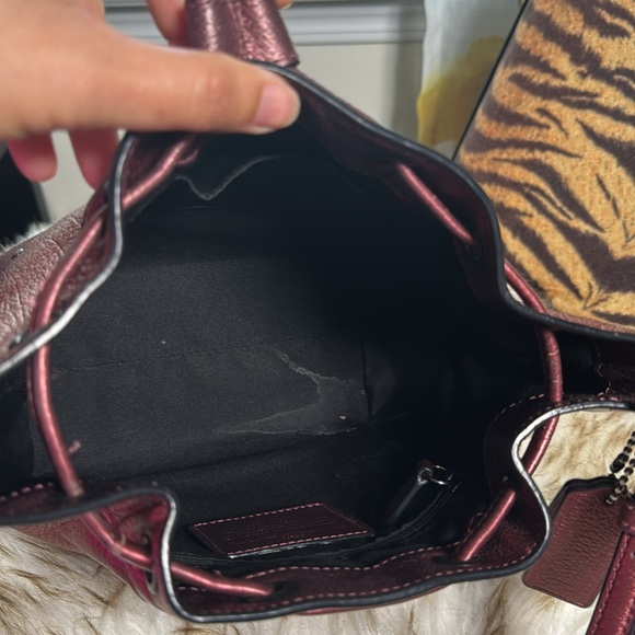 Coach baby Mickie Metallic Burgundy Drawstrings Bucket Bag - Picture 11 of 12